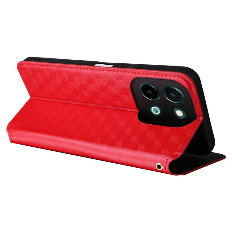 For vivo Y28 4G Magnetic Absorption Case Rhombus Leather Phone Cover - Red