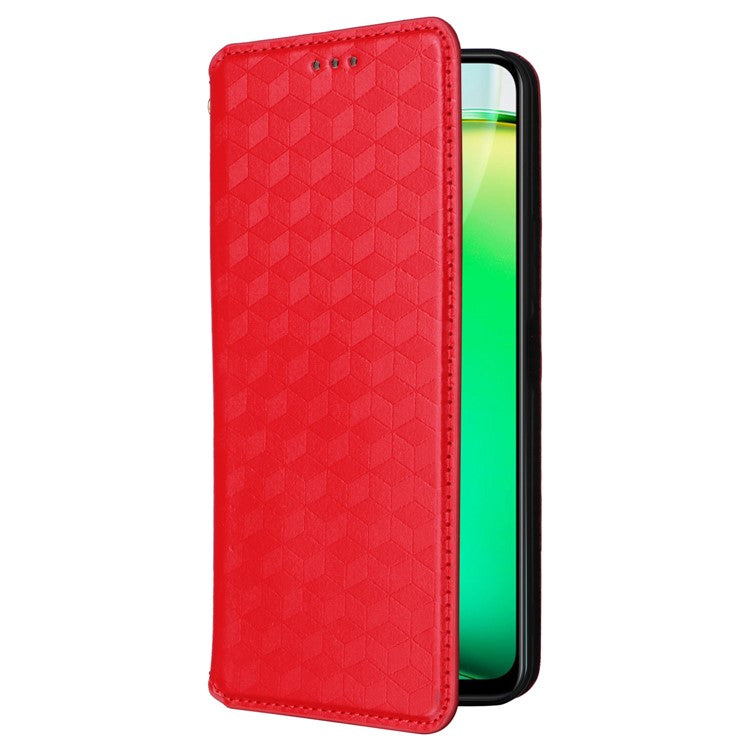 For vivo Y28 4G Magnetic Absorption Case Rhombus Leather Phone Cover - Red