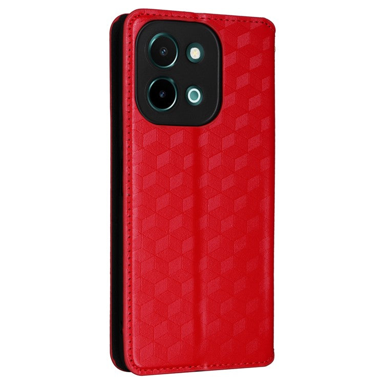 For vivo Y28 4G Magnetic Absorption Case Rhombus Leather Phone Cover - Red