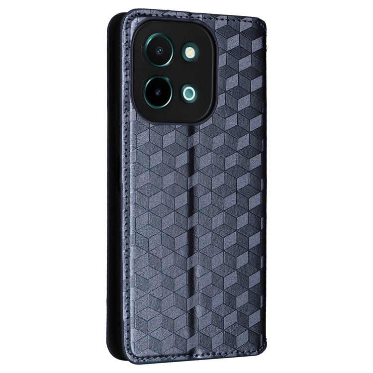 For vivo Y28 4G Magnetic Absorption Case Rhombus Leather Phone Cover - Blue