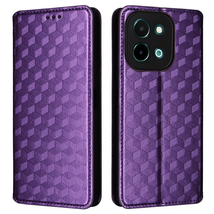 For vivo Y28 4G Magnetic Absorption Case Rhombus Leather Phone Cover - Purple