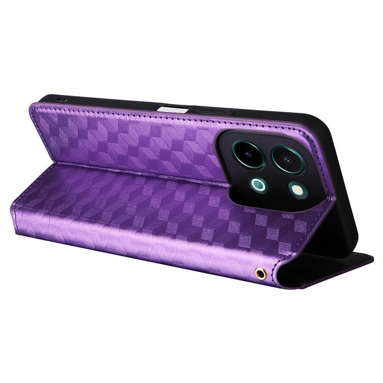 For vivo Y28 4G Magnetic Absorption Case Rhombus Leather Phone Cover - Purple