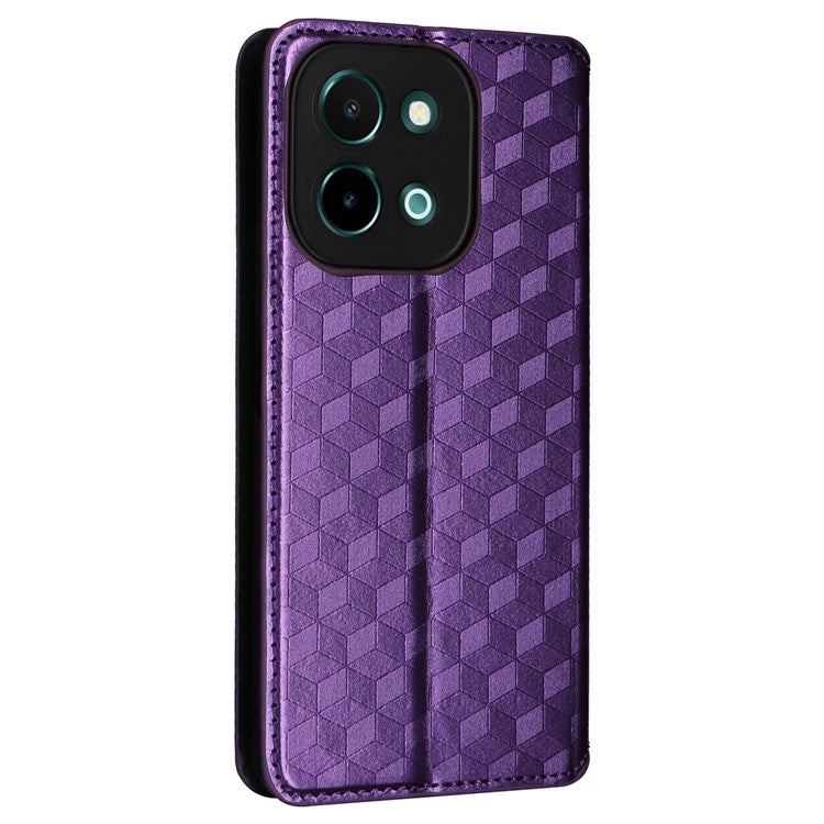 For vivo Y28 4G Magnetic Absorption Case Rhombus Leather Phone Cover - Purple