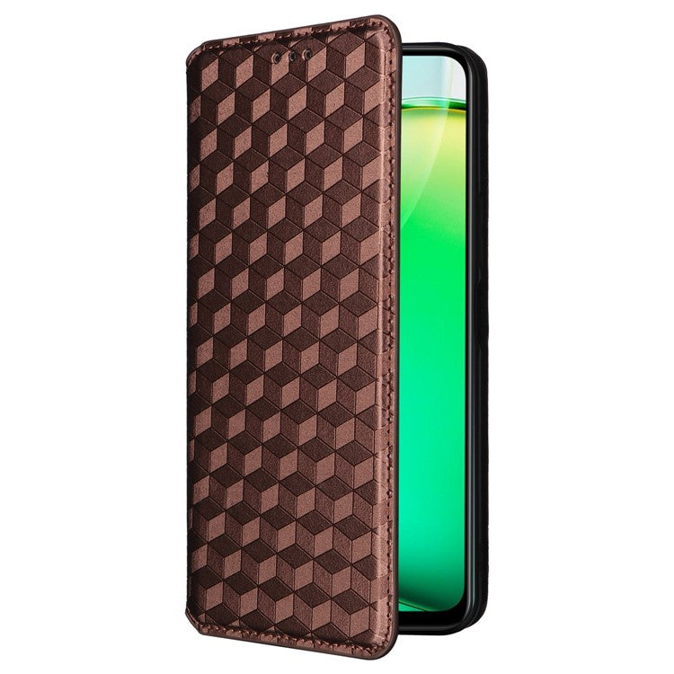 For vivo Y28 4G Magnetic Absorption Case Rhombus Leather Phone Cover - Brown