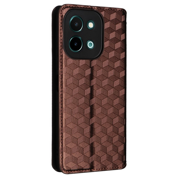 For vivo Y28 4G Magnetic Absorption Case Rhombus Leather Phone Cover - Brown