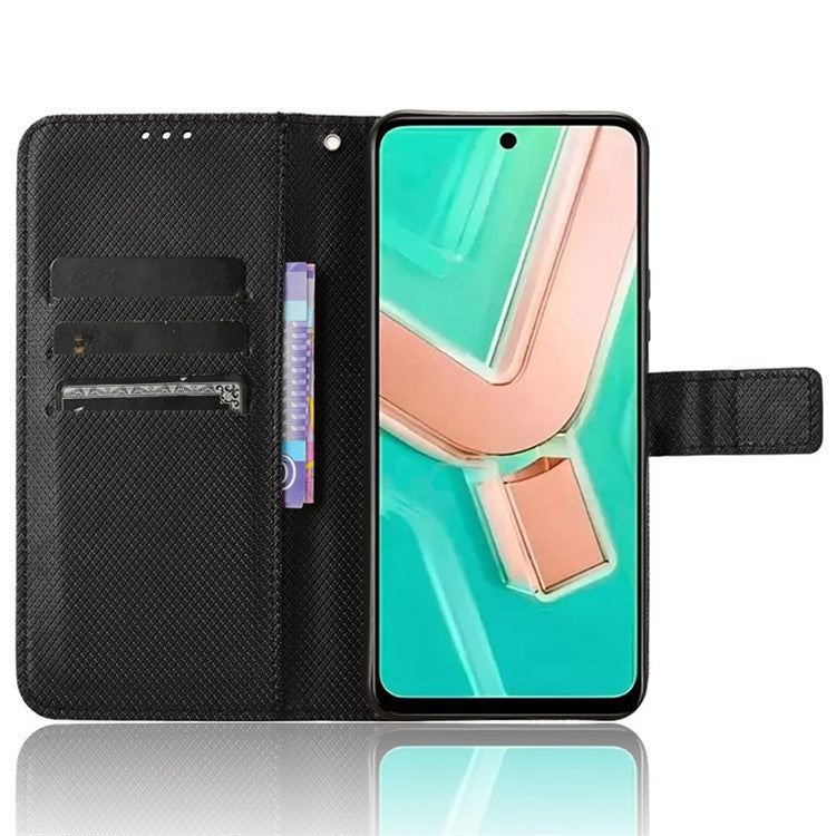 For vivo Y28 4G Case Flip Stand Wallet Diamond Texture Anti-Drop Leather Phone Cover - Black