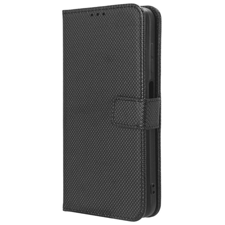 For vivo Y28 4G Case Flip Stand Wallet Diamond Texture Anti-Drop Leather Phone Cover - Black