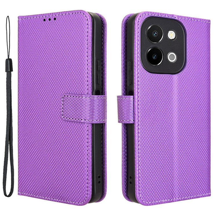 For vivo Y28 4G Case Flip Stand Wallet Diamond Texture Anti-drop Leather Phone Cover - Purple