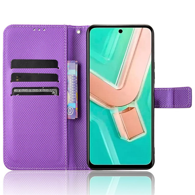 For vivo Y28 4G Case Flip Stand Wallet Diamond Texture Anti-drop Leather Phone Cover - Purple