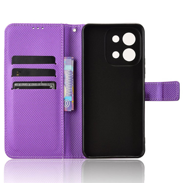 For vivo Y28 4G Case Flip Stand Wallet Diamond Texture Anti-drop Leather Phone Cover - Purple