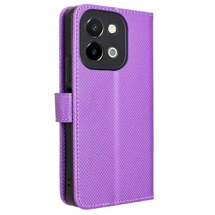 For vivo Y28 4G Case Flip Stand Wallet Diamond Texture Anti-drop Leather Phone Cover - Purple