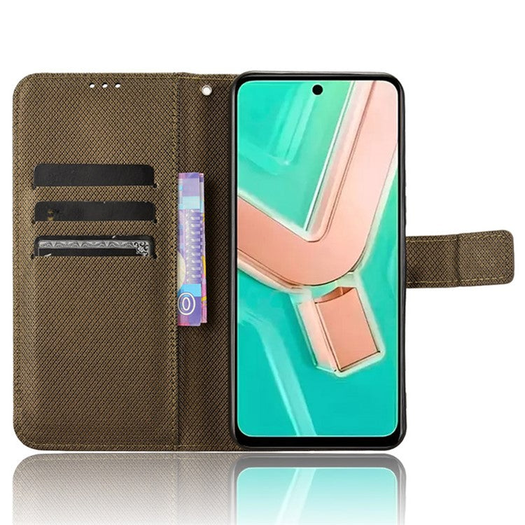 For vivo Y28 4G Case Flip Stand Wallet Diamond Texture Anti-drop Leather Phone Cover - Brown