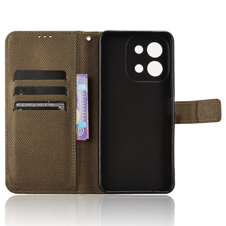 For vivo Y28 4G Case Flip Stand Wallet Diamond Texture Anti-drop Leather Phone Cover - Brown