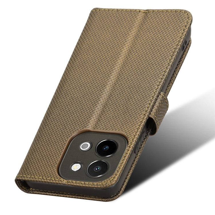 For vivo Y28 4G Case Flip Stand Wallet Diamond Texture Anti-drop Leather Phone Cover - Brown