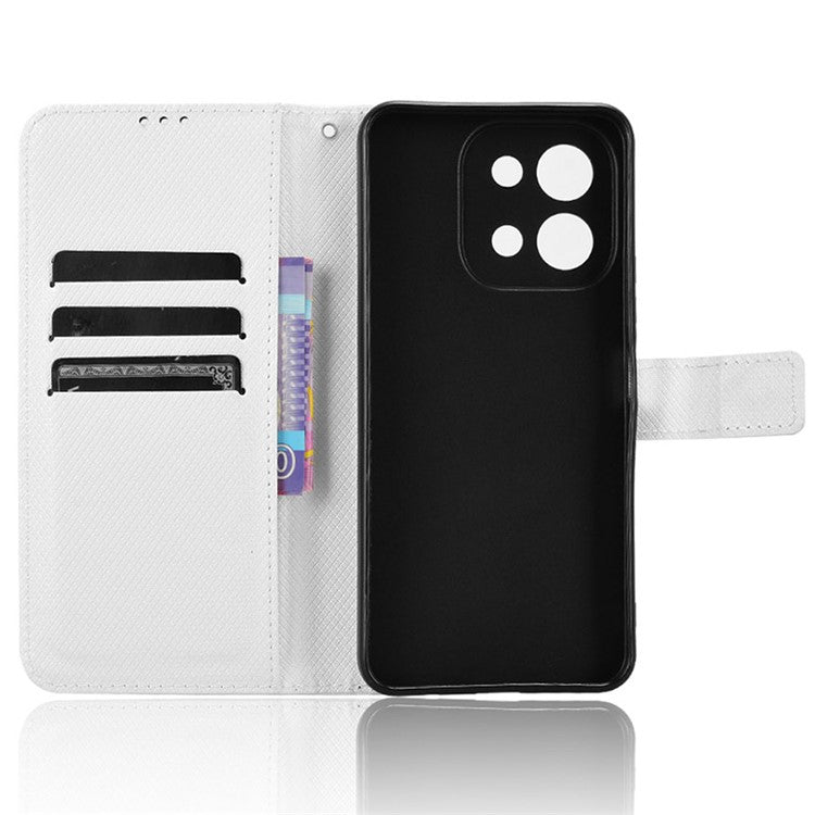 For vivo Y28 4G Case Flip Stand Wallet Diamond Texture Anti-drop Leather Phone Cover - White