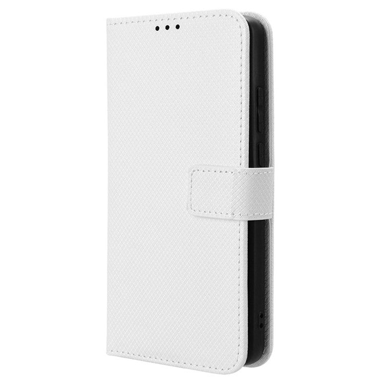 For vivo Y28 4G Case Flip Stand Wallet Diamond Texture Anti-drop Leather Phone Cover - White