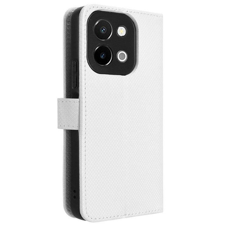 For vivo Y28 4G Case Flip Stand Wallet Diamond Texture Anti-drop Leather Phone Cover - White