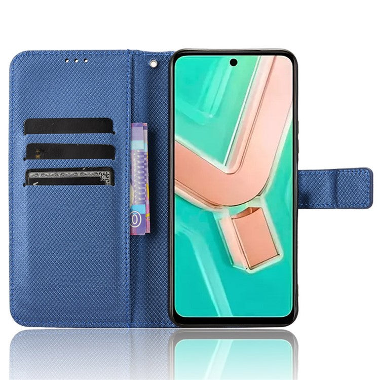 For vivo Y28 4G Case Flip Stand Wallet Diamond Texture Anti-drop Leather Phone Cover - Blue