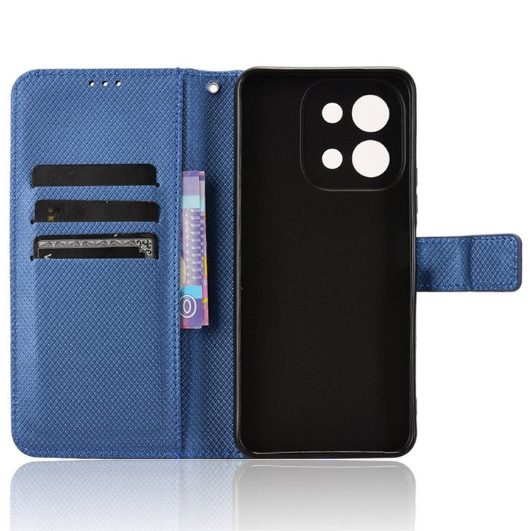 For vivo Y28 4G Case Flip Stand Wallet Diamond Texture Anti-drop Leather Phone Cover - Blue