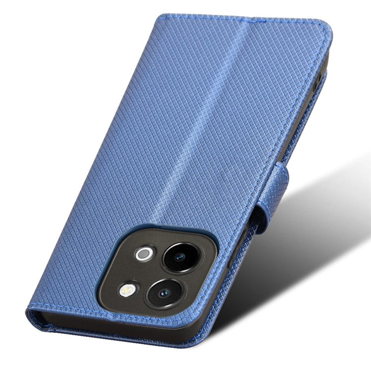 For vivo Y28 4G Case Flip Stand Wallet Diamond Texture Anti-drop Leather Phone Cover - Blue