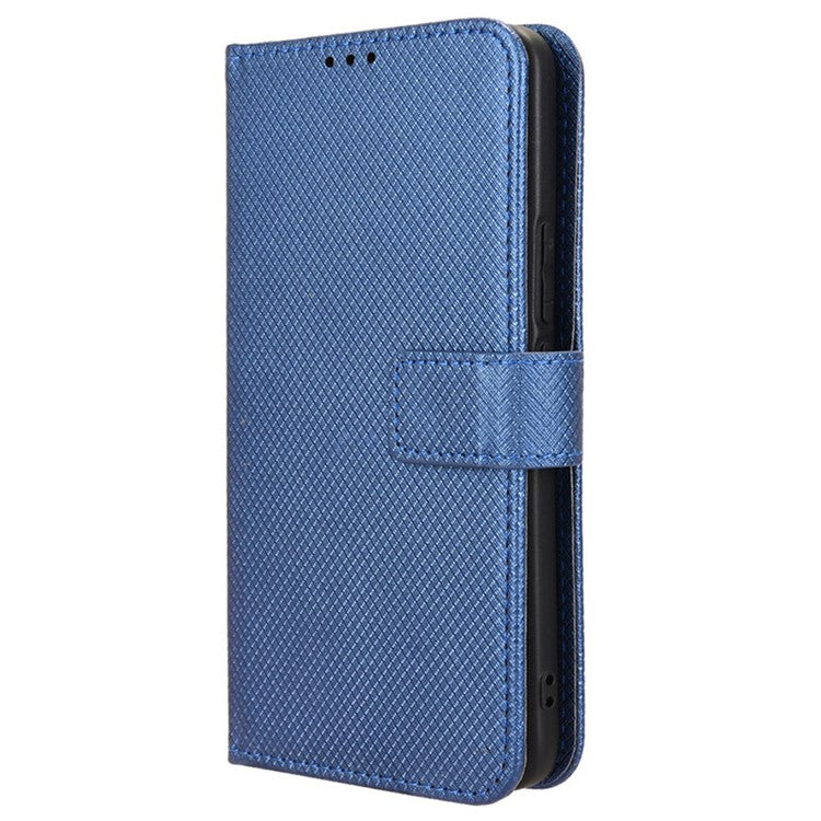 For vivo Y28 4G Case Flip Stand Wallet Diamond Texture Anti-drop Leather Phone Cover - Blue