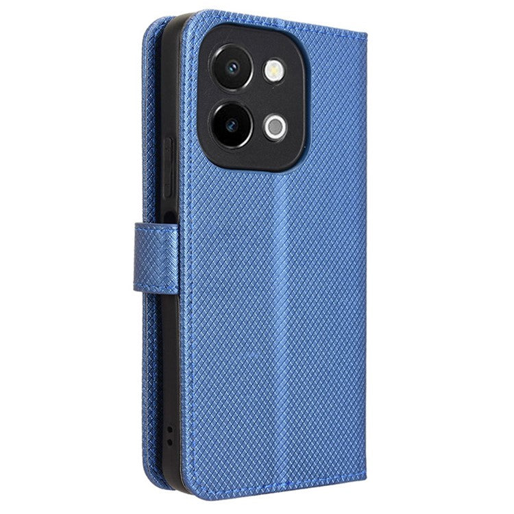 For vivo Y28 4G Case Flip Stand Wallet Diamond Texture Anti-drop Leather Phone Cover - Blue