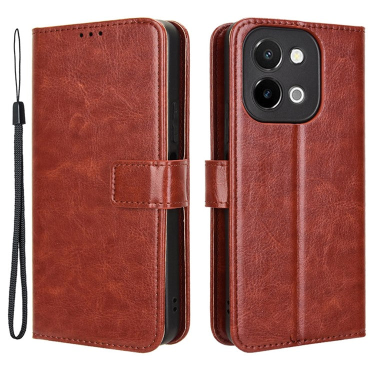 For vivo Y28 4G Phone Stand Case Crazy Horse Texture PU Leather Phone Cover Shell - Brown