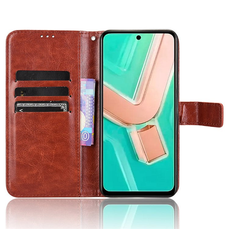 For vivo Y28 4G Phone Stand Case Crazy Horse Texture PU Leather Phone Cover Shell - Brown