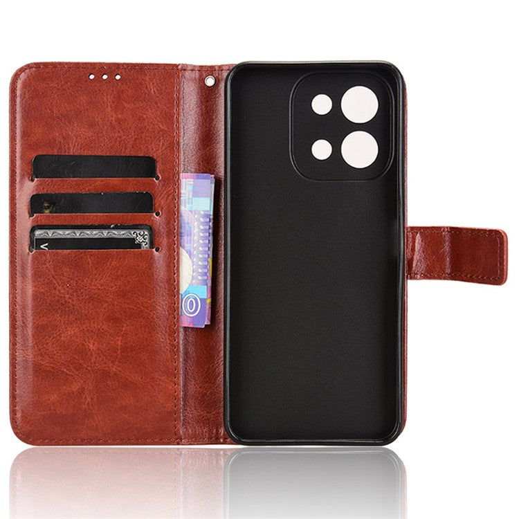 For vivo Y28 4G Phone Stand Case Crazy Horse Texture PU Leather Phone Cover Shell - Brown