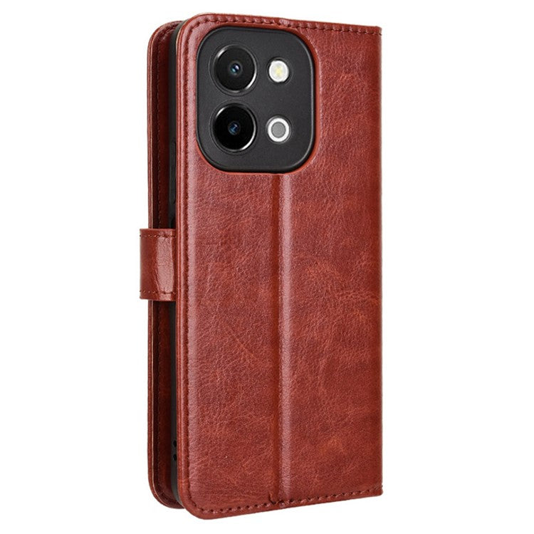 For vivo Y28 4G Phone Stand Case Crazy Horse Texture PU Leather Phone Cover Shell - Brown