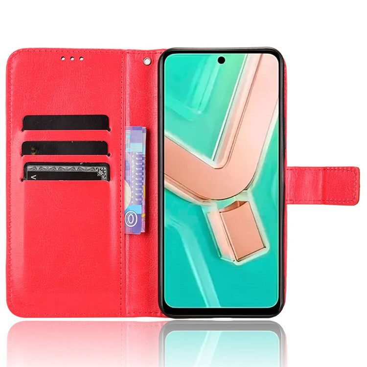 For vivo Y28 4G Phone Stand Case Crazy Horse Texture PU Leather Phone Cover Shell - Red