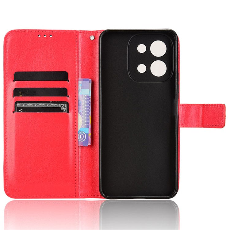 For vivo Y28 4G Phone Stand Case Crazy Horse Texture PU Leather Phone Cover Shell - Red