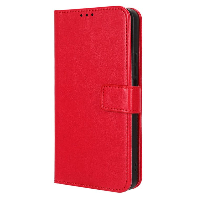 For vivo Y28 4G Phone Stand Case Crazy Horse Texture PU Leather Phone Cover Shell - Red