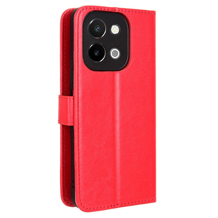 For vivo Y28 4G Phone Stand Case Crazy Horse Texture PU Leather Phone Cover Shell - Red