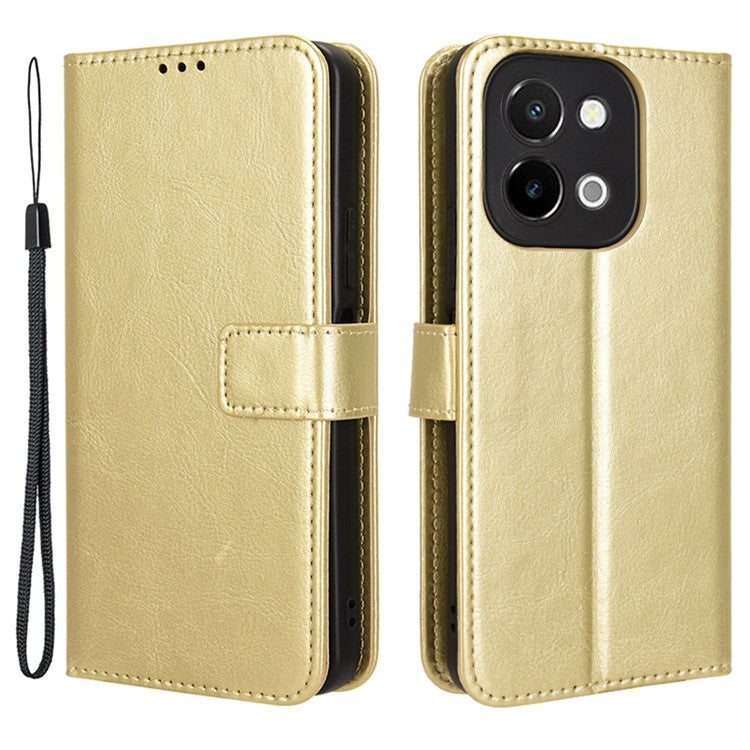 For vivo Y28 4G Phone Stand Case Crazy Horse Texture PU Leather Phone Cover Shell - Gold