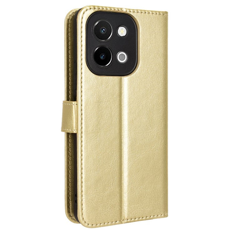 For vivo Y28 4G Phone Stand Case Crazy Horse Texture PU Leather Phone Cover Shell - Gold