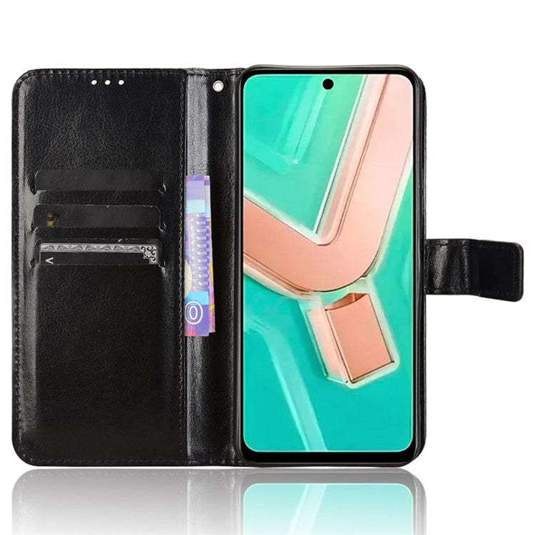 For vivo Y28 4G Phone Stand Case Crazy Horse Texture PU Leather Phone Cover Shell - Black