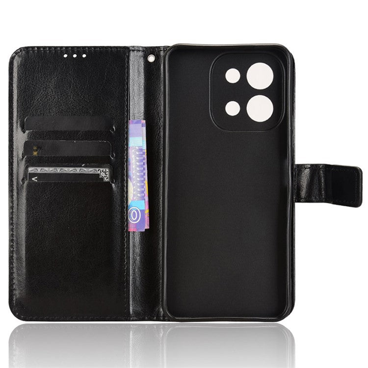 For vivo Y28 4G Phone Stand Case Crazy Horse Texture PU Leather Phone Cover Shell - Black