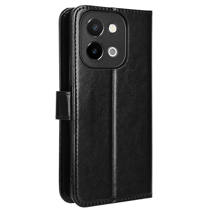 For vivo Y28 4G Phone Stand Case Crazy Horse Texture PU Leather Phone Cover Shell - Black