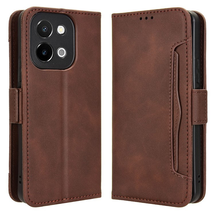 For vivo Y28 4G Leather Phone Cover Multiple Card Slots Folio Purse Shell - Brown