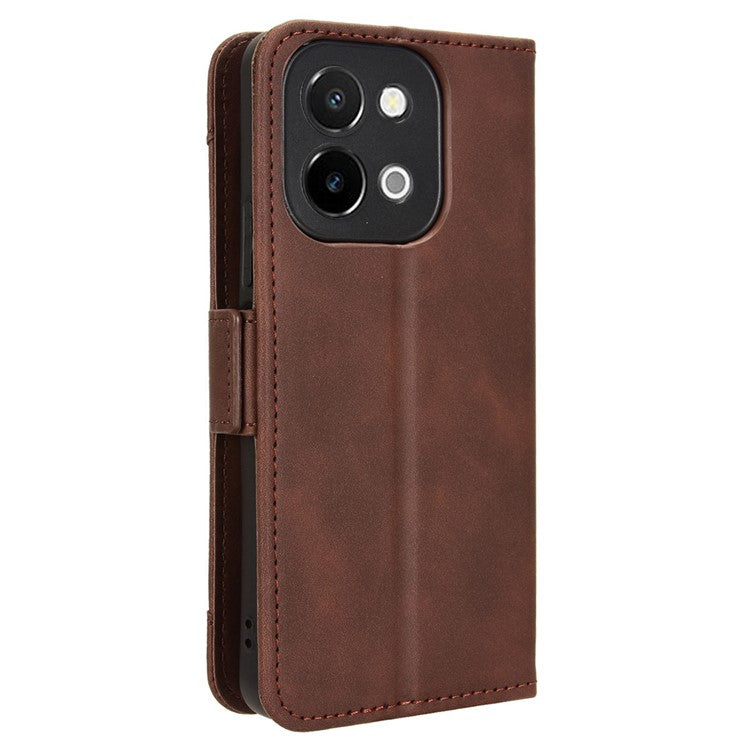 For vivo Y28 4G Leather Phone Cover Multiple Card Slots Folio Purse Shell - Brown