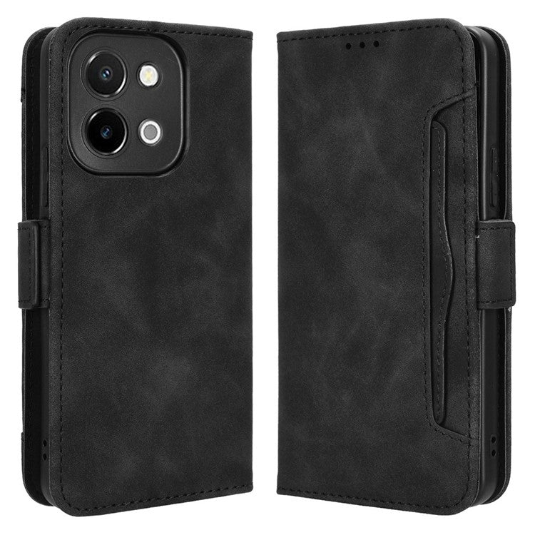 For vivo Y28 4G Leather Phone Cover Multiple Card Slots Folio Purse Shell - Black