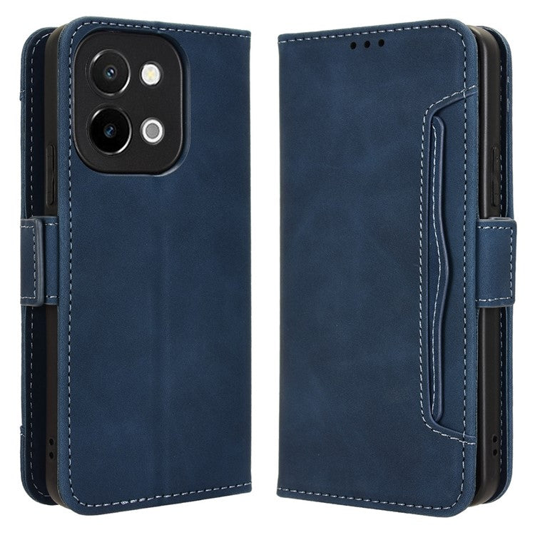 For vivo Y28 4G Leather Phone Cover Multiple Card Slots Folio Purse Shell - Blue