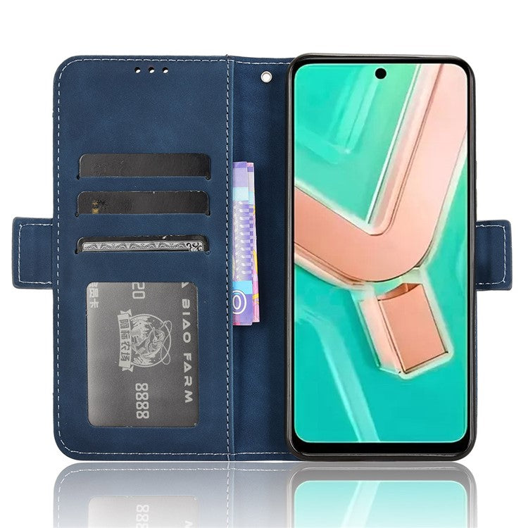 For vivo Y28 4G Leather Phone Cover Multiple Card Slots Folio Purse Shell - Blue