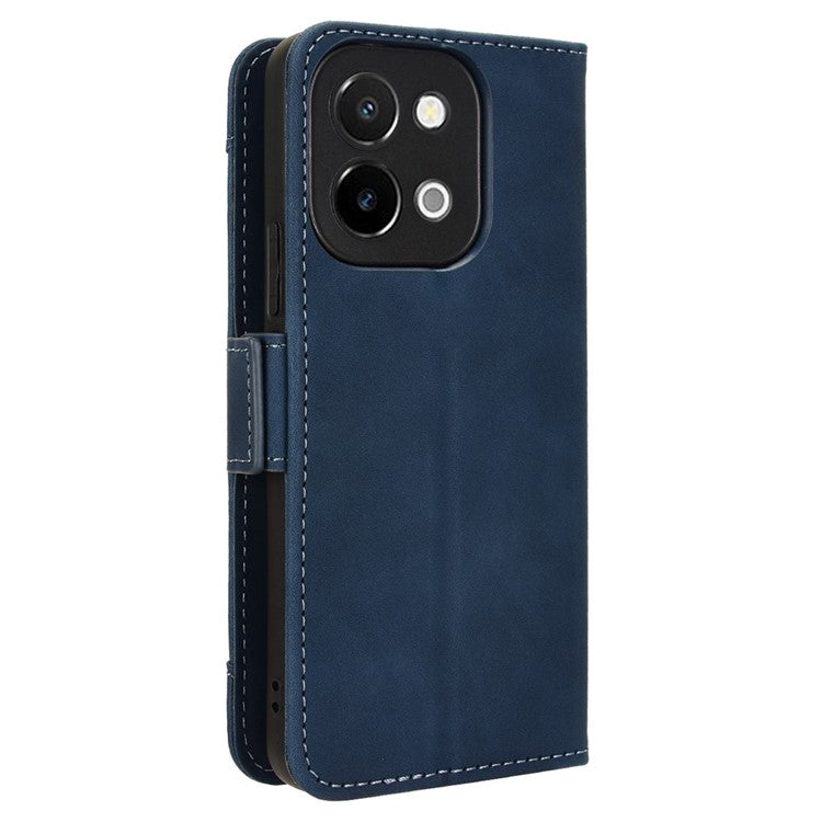 For vivo Y28 4G Leather Phone Cover Multiple Card Slots Folio Purse Shell - Blue