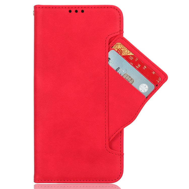 For vivo Y28 4G Leather Phone Cover Multiple Card Slots Folio Purse Shell - Red