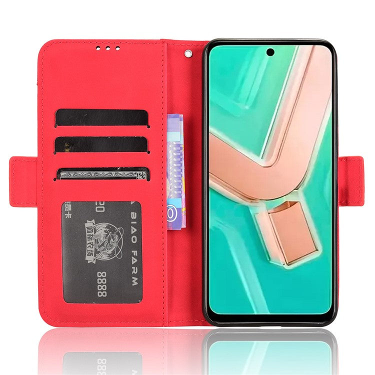 For vivo Y28 4G Leather Phone Cover Multiple Card Slots Folio Purse Shell - Red