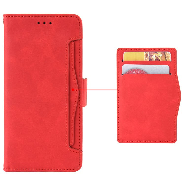 For vivo Y28 4G Leather Phone Cover Multiple Card Slots Folio Purse Shell - Red