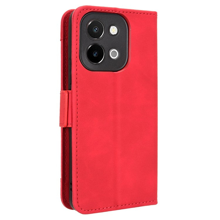 For vivo Y28 4G Leather Phone Cover Multiple Card Slots Folio Purse Shell - Red