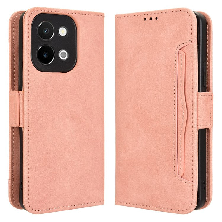 For vivo Y28 4G Leather Phone Cover Multiple Card Slots Folio Purse Shell - Pink